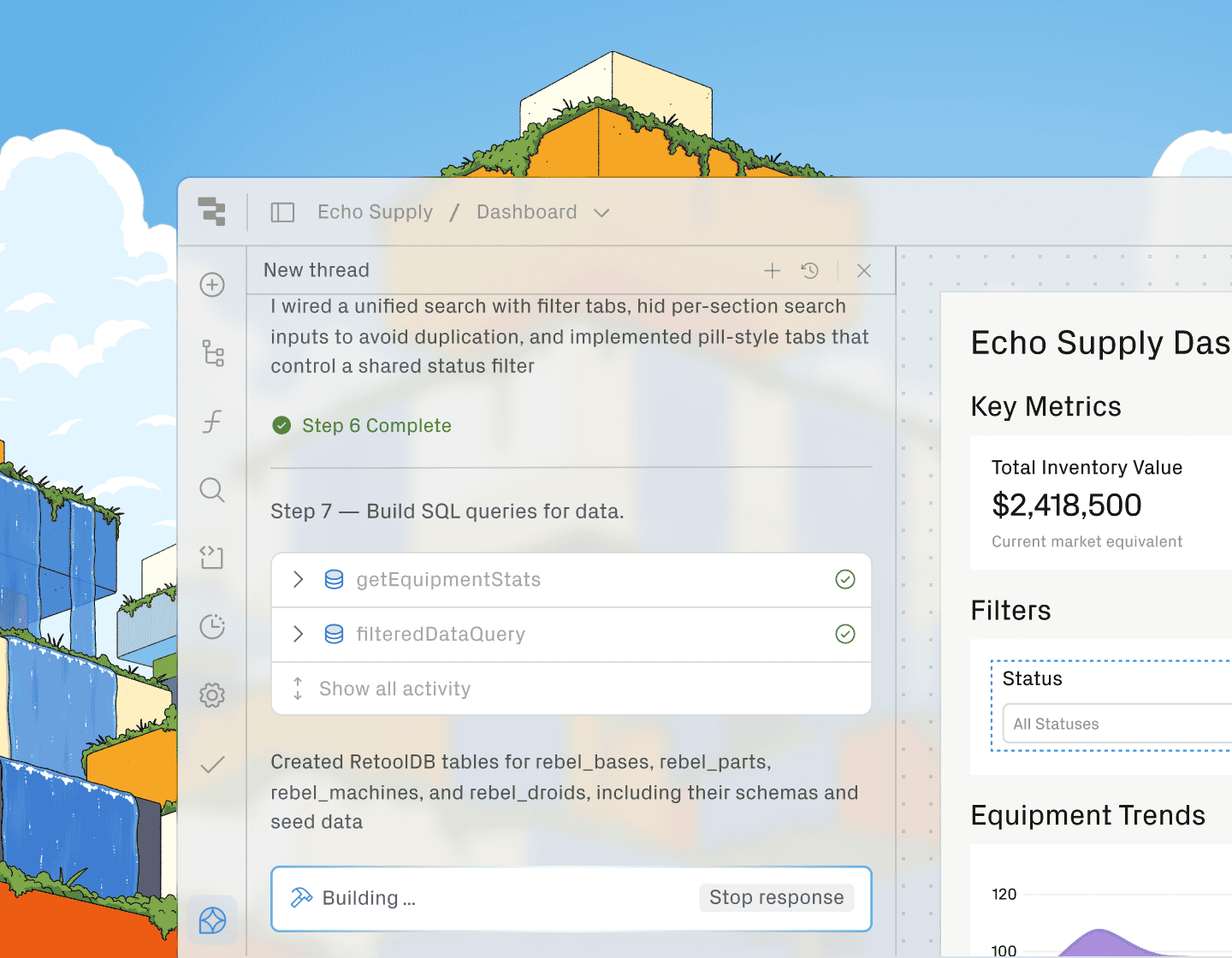 Spectre showing a company research result inside a chat interface